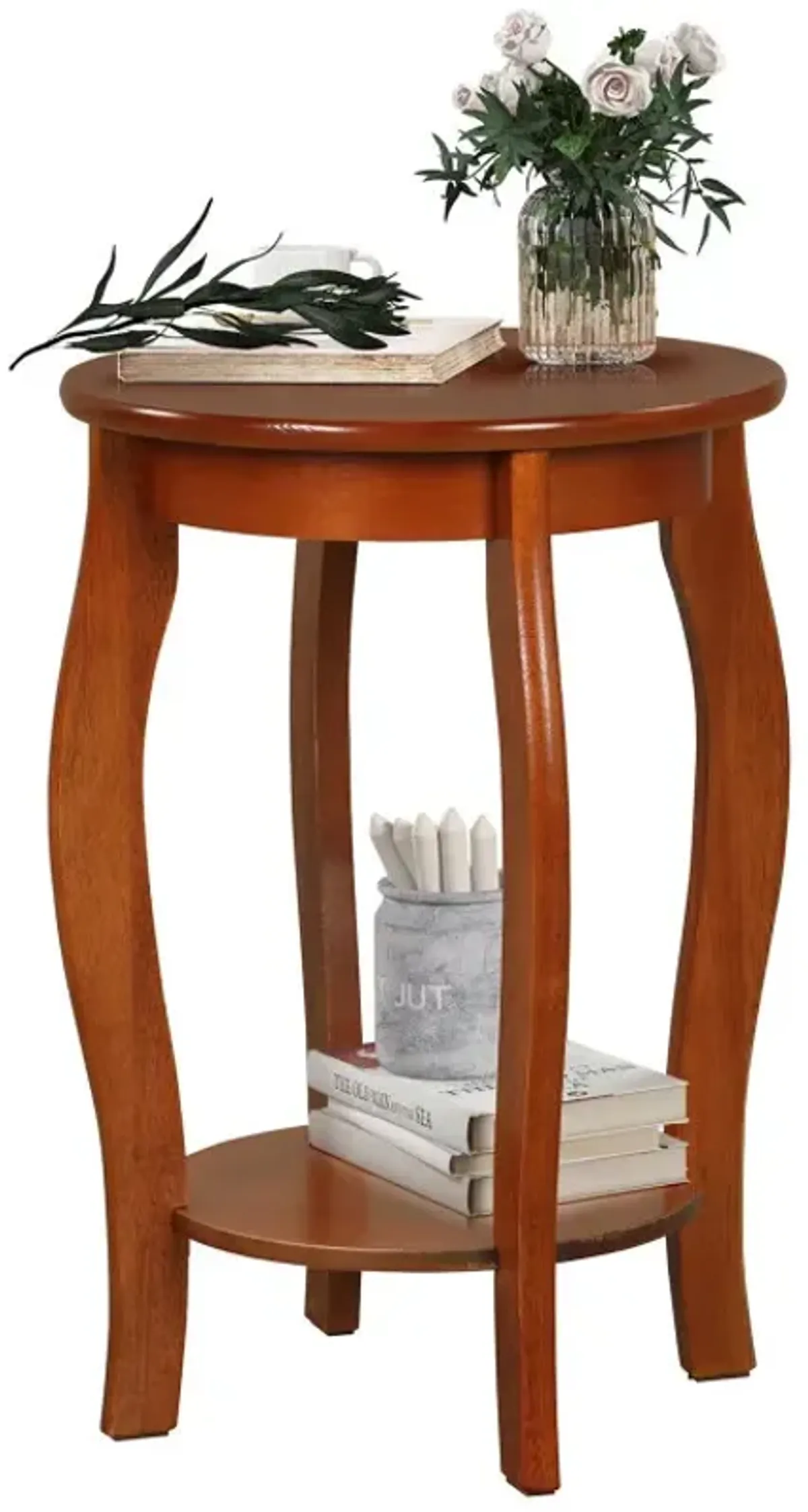 15 Inch 2-Tier Round End Table with Storage Shelf