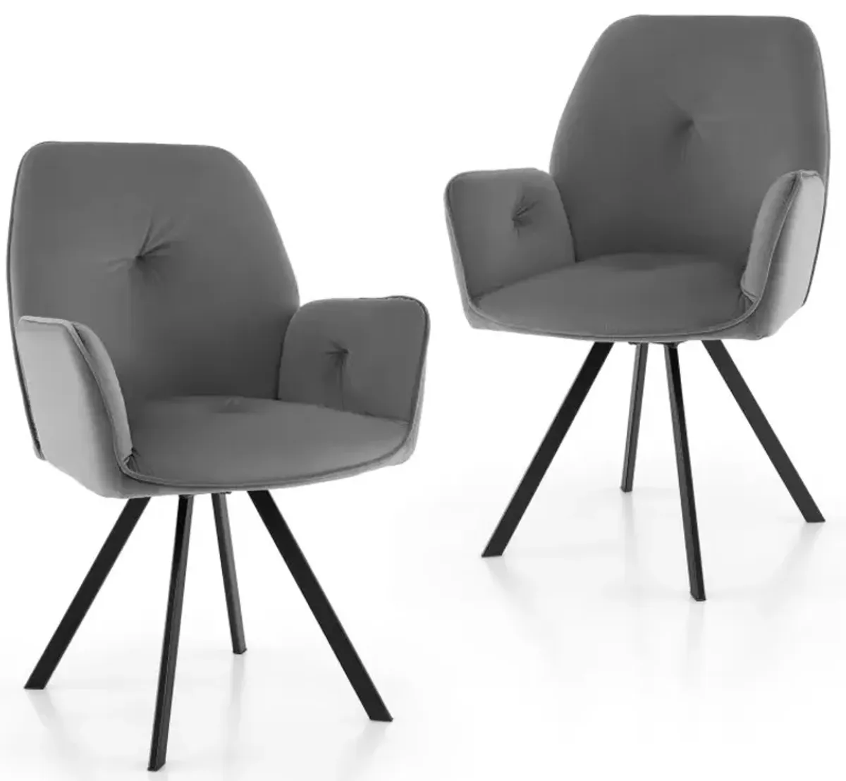 Set of 2 Swivel Accent Arm Chairs with Metal Legs and Wide Back