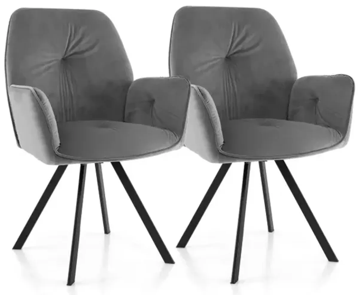 Set of 2 Swivel Accent Arm Chairs with Metal Legs and Wide Back