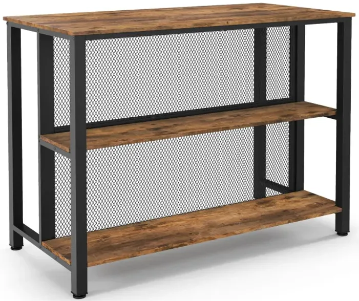 36 Inch 3-Tier Bar Table with Storage Metal Frame Adjustable Foot Pads for Dining Room