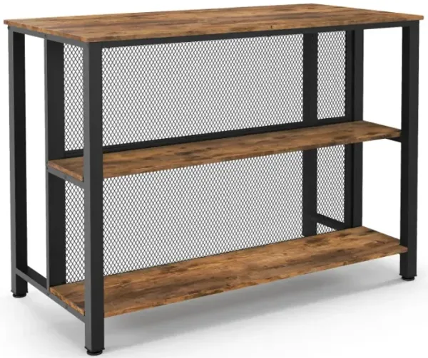 36 Inch 3-Tier Bar Table with Storage Metal Frame Adjustable Foot Pads for Dining Room