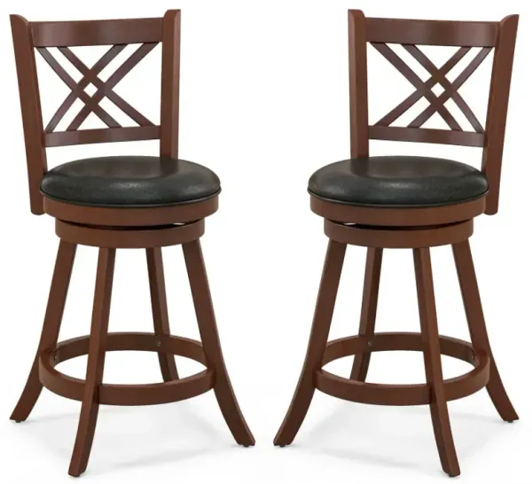 360° Swivel Upholstered Barstools Set of 2 with Back and Footrest