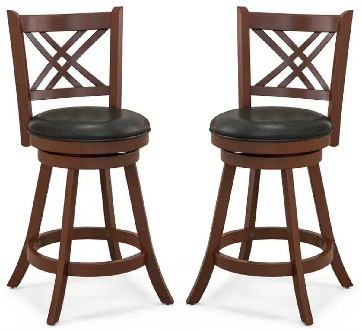 360° Swivel Upholstered Barstools Set of 2 with Back and Footrest