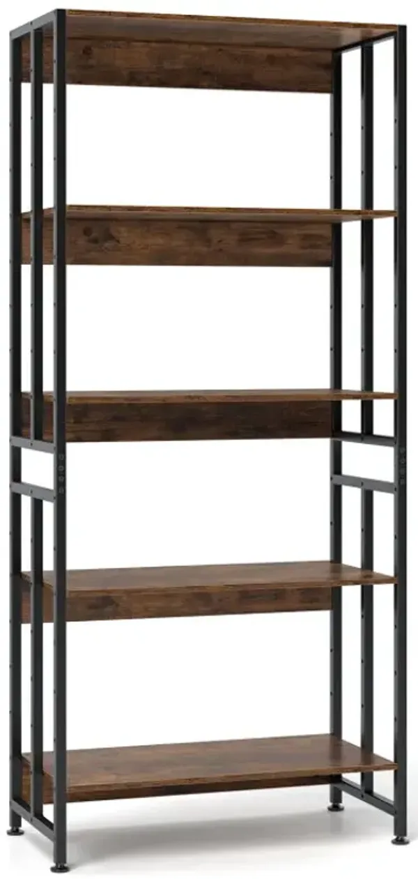 5-Tier Bookshelf with Adjustable and Tiltable Shelves
