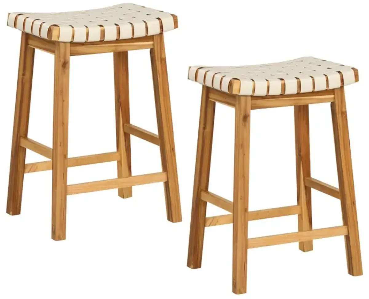 Faux PU Leather Bar Stools Set of 2 with Woven Curved Seat Natural