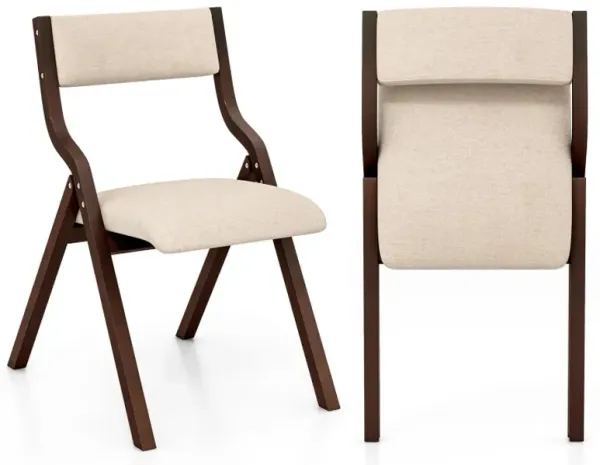 Set of 2 Wooden Folding Dining Chair with Linen Fabric Padded Seat and Backrest