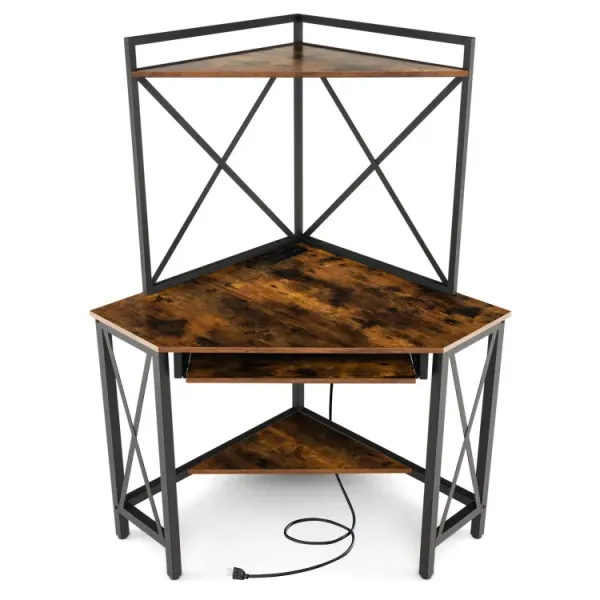Space-Saving Corner Computer Desk with with Hutch and Keyboard Tray