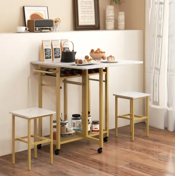 3 Pieces Dining Table Set with 6-Bottle Wine Rack