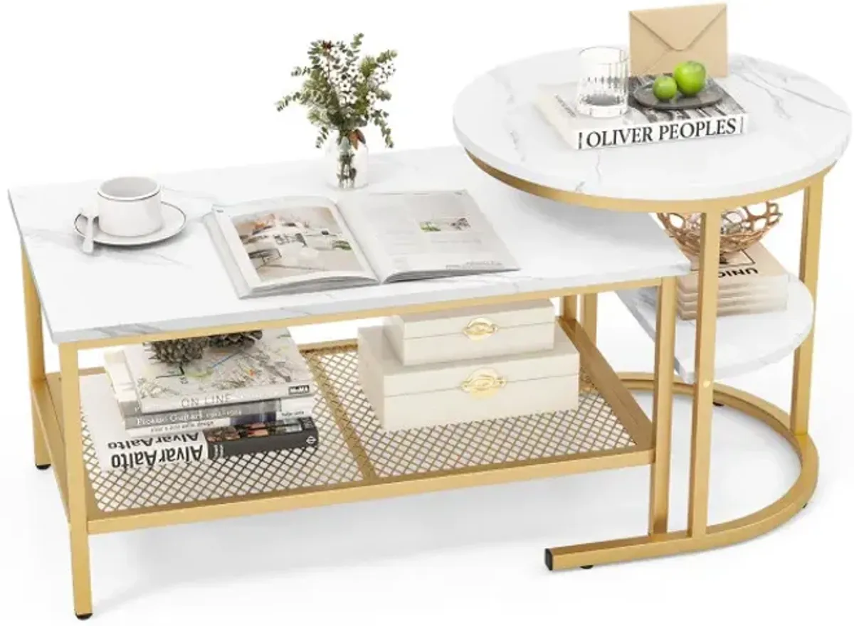 Set of 2 Nesting Coffee Table with Extra Storage Shelf for Living Room