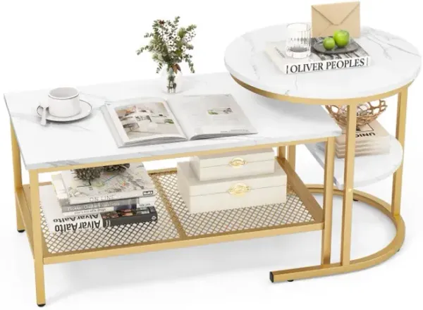 Set of 2 Nesting Coffee Table with Extra Storage Shelf for Living Room