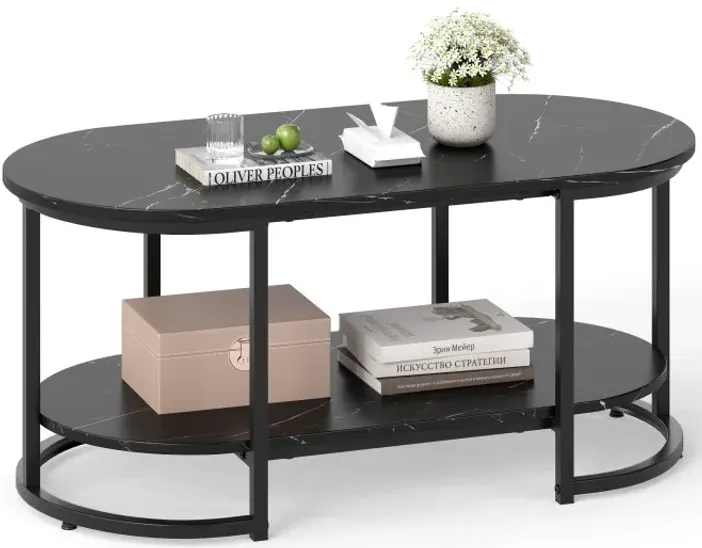 Marble Coffee Table with Open Storage Shelf