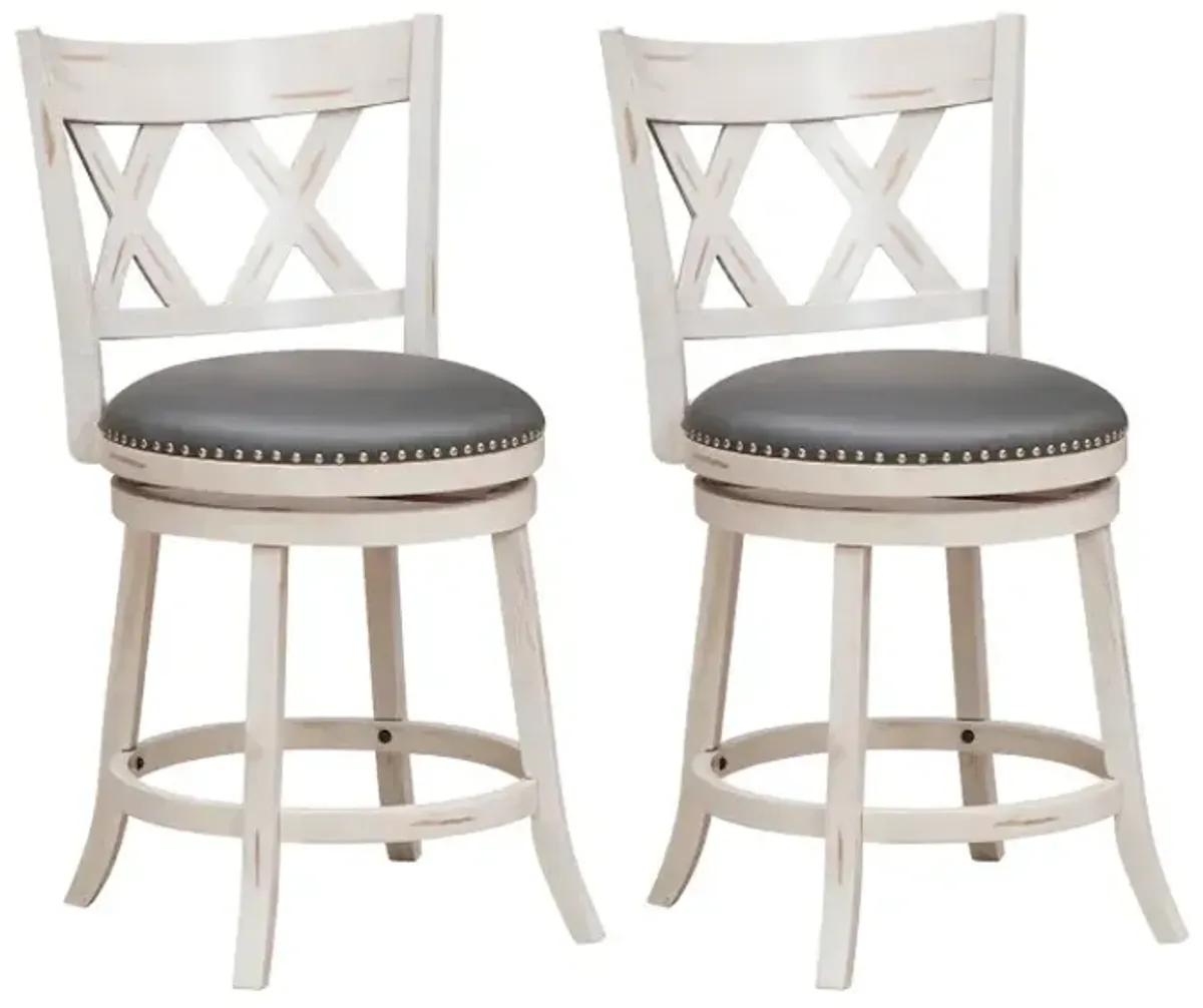 25.5 Inch Hand-Antiqued Stool Set of 2 with Wider Padded Seat