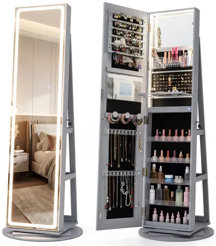 Standing Jewelry Cabinet with Adjustable LED Lights