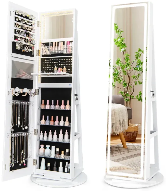 Standing Jewelry Cabinet with Adjustable LED Lights