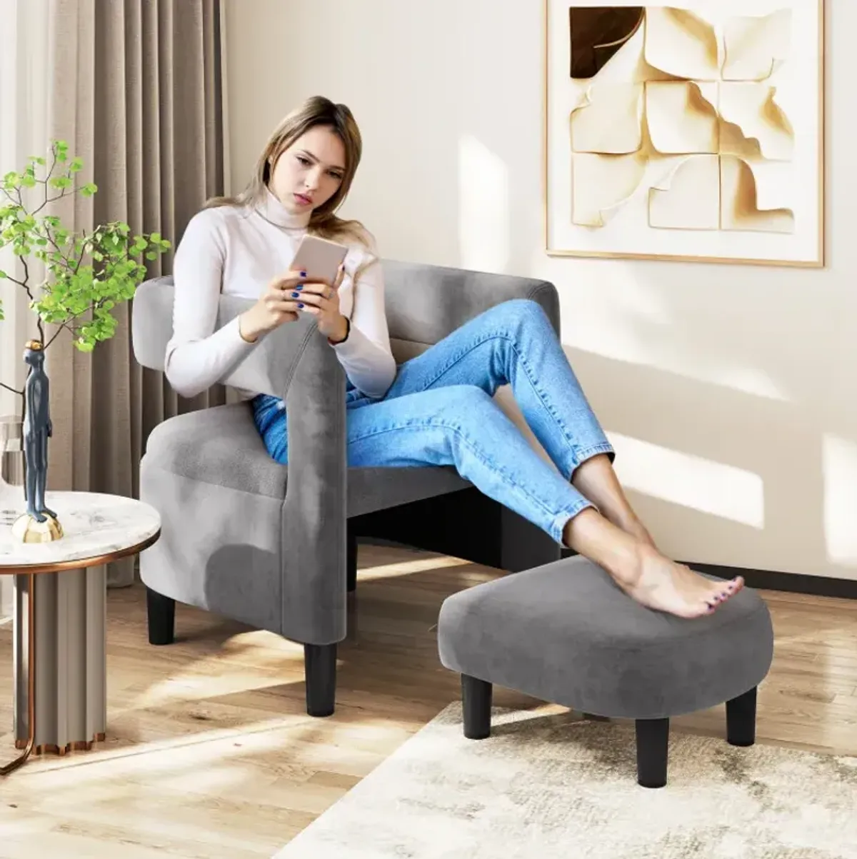 Comfy Accent Armchair with Footrest