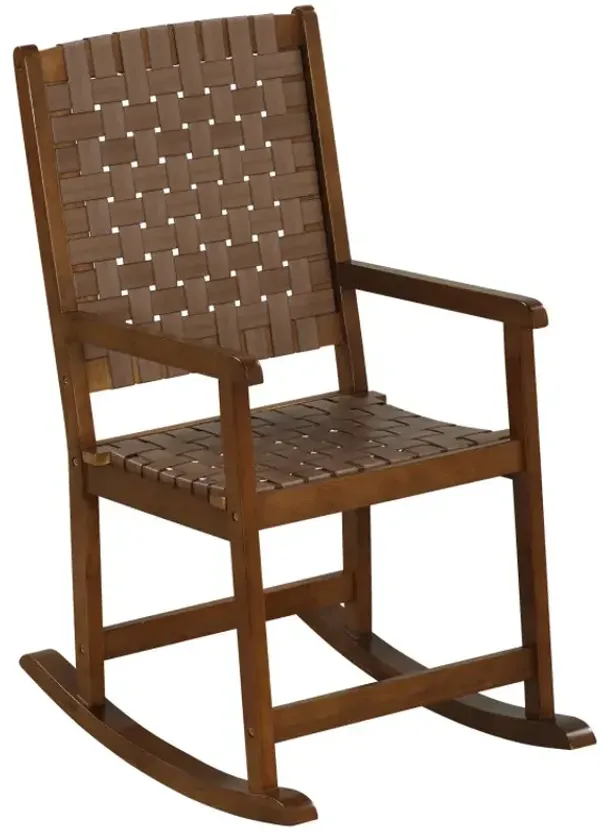 Patio Wood Rocking Chair with PU Seat and Rubber Wood Frame