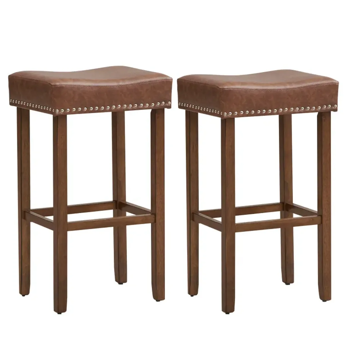 Upholstered Bar Stools Set of 2 with Footrests for Counter