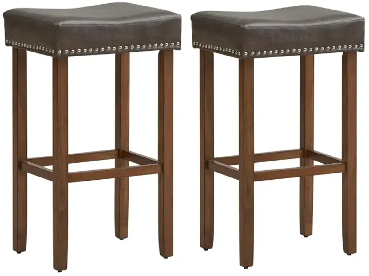 Upholstered Bar Stools Set of 2 with Footrests for Counter