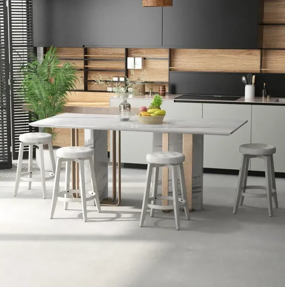 360-Degree Swivel Upholstered Rubberwood Frame Bar Stool Set of 2 with Footrest