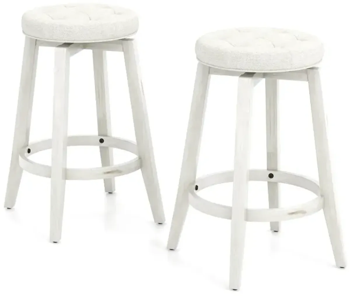 360-Degree Swivel Upholstered Rubberwood Frame Bar Stool Set of 2 with Footrest