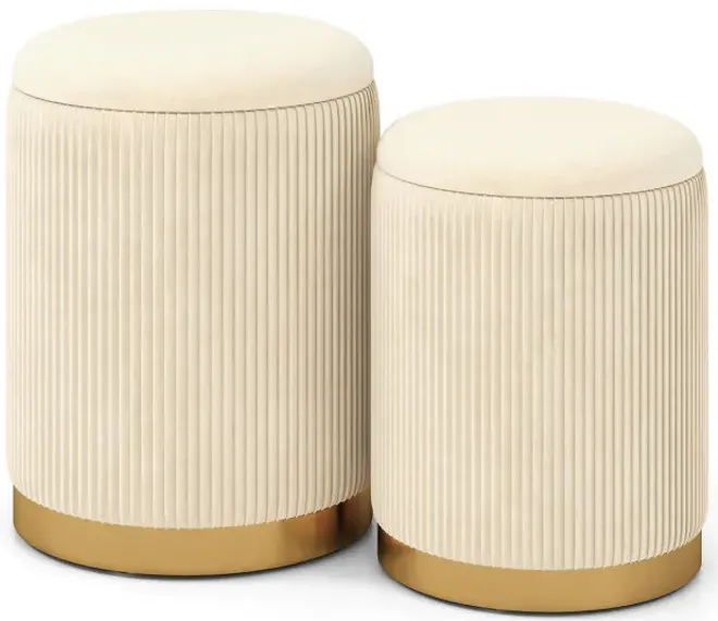 Velvet/Linen Fabric Storage Ottoman Set of 2