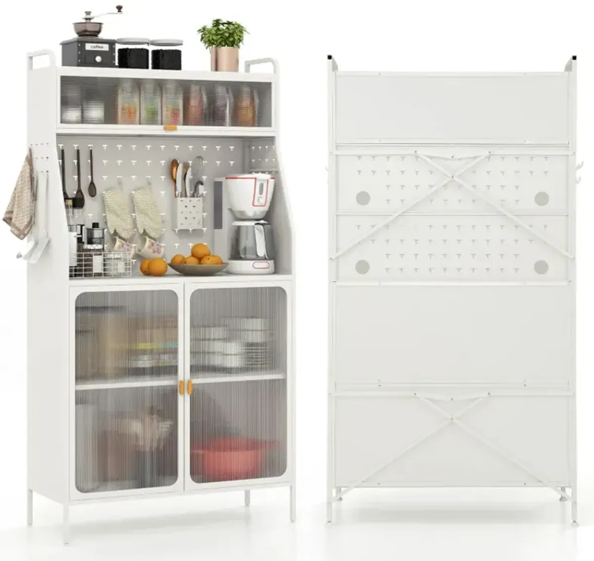 5-Tier Metal Baker's Rack with See-through Flip-up Door and Pegboard