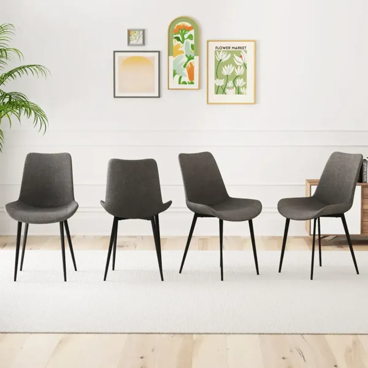 Set of 4 Dining Chair Upholstered with Metal Legs and Padded Backs