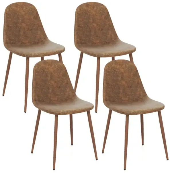 Dining Chair Set of 4 Faux PU Leather Upholstered Kitchen Chairs with Metal Legs