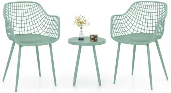 3 Piece Patio Chair Set with PP Seat and Tabletop for Porch