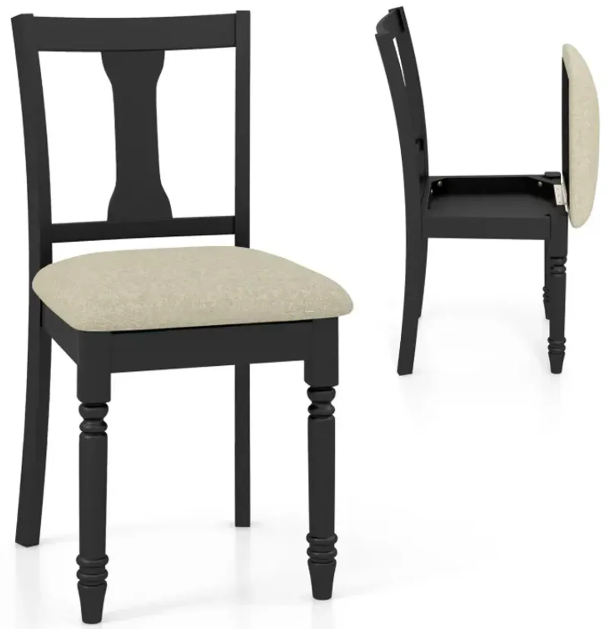 Set of 2 Kitchen Dining Chair with Linen Fabric and Storage Space
