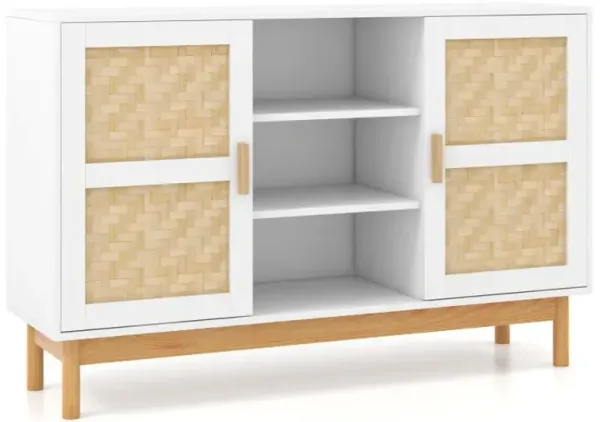 48 Inch Sideboard Buffet Cabinet Floor Storage Cabinet with 2 Bamboo Woven Doors