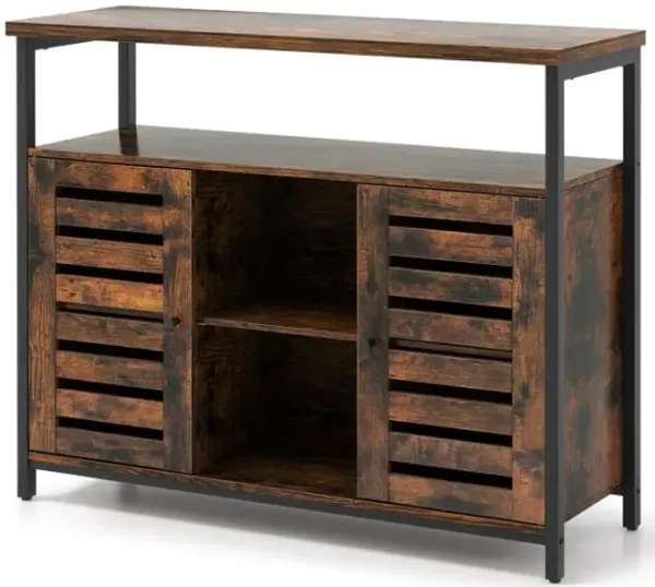 Buffet Cabinet Industrial Sideboard Storage Cabinet with Slatted Door and 3 Adjustable Shelves
