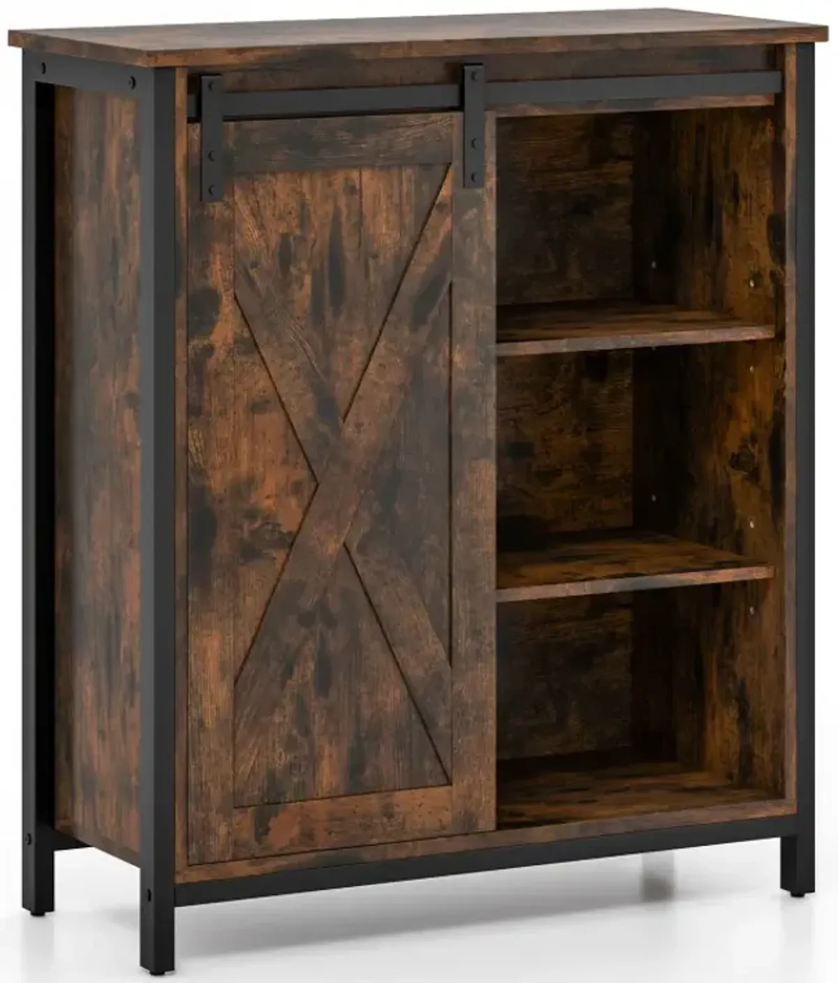 32 Inch Farmhouse Sideboard Buffet Cabinet with Sliding Barn Door and Adjustable Shelves