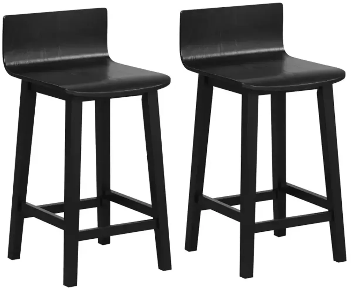 Wood Bar Stools Set of 2 with Solid Back and Seat