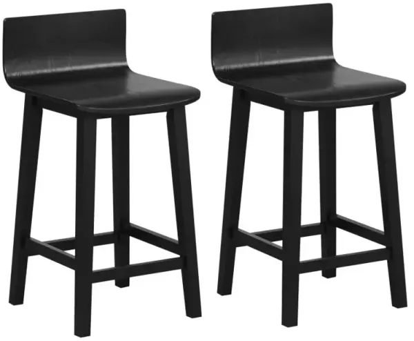 Wood Bar Stools Set of 2 with Solid Back and Seat