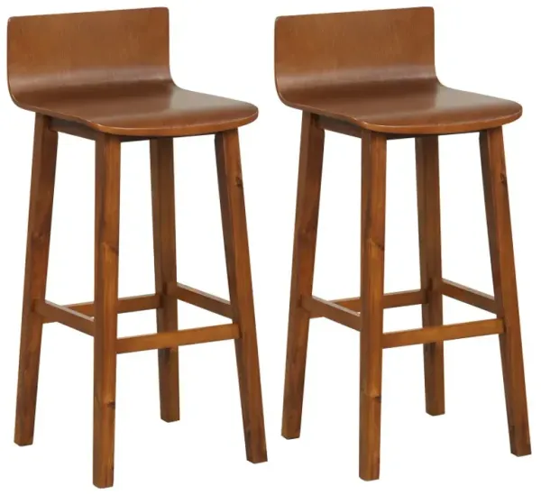 29 Inch Wood Bar Stools Set of 2 with Solid Back and Seat