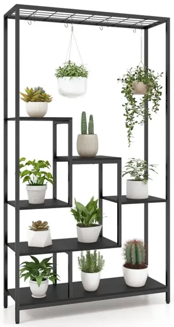 6-Tier Tall Plant Stand 71 Inch Metal Indoor Plant Shelf with 10 Hanging Hooks