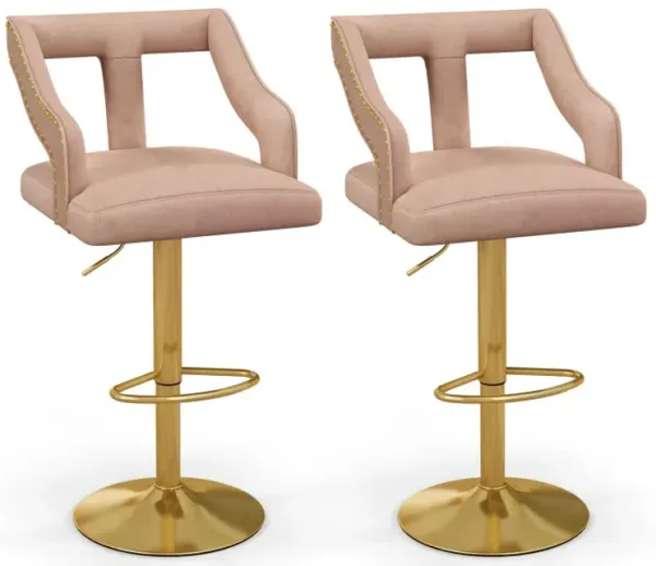 Set of 2 Bar Chairs with Footrest and 2-Layer Electroplated Metal Base