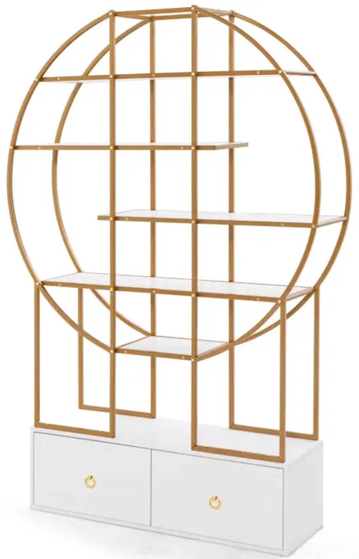 71 Inches 6-Tier Gold Bookshelf with 2 Storage Drawers