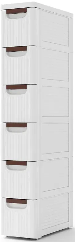 3/4/5/6-Drawer Rolling Organizer Unit Narrow Storage Cabinet with Built-In Wheels for Small Space