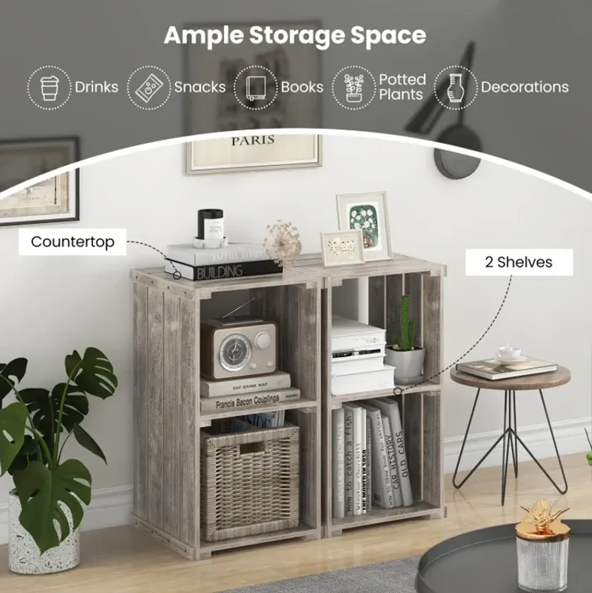 2 Cube Storage Shelf With Open Back And 3 Tier Shelf Costway ...