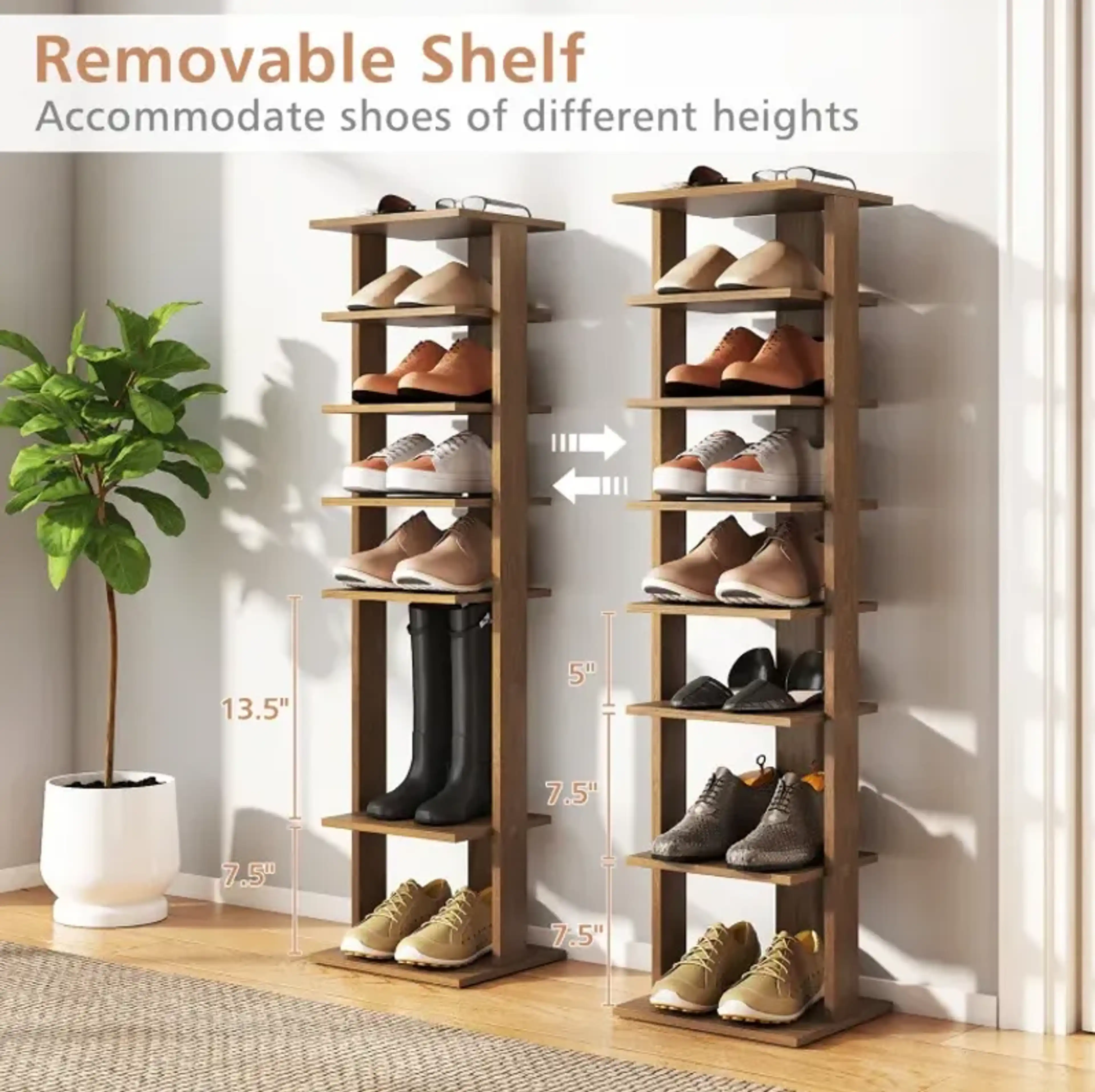 7 Tiers Vertical Wooden Space Saving Shoe Rack For Front Door Costway ...