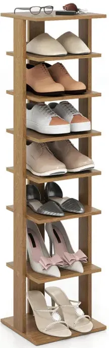 7-Tiers Vertical Wooden Space Saving Shoe Rack for Front Door