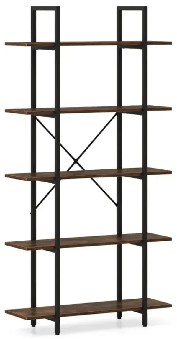 5-Tier 62 Inch Tall Vintage Industrial Bookcase with Open Storage Shelves