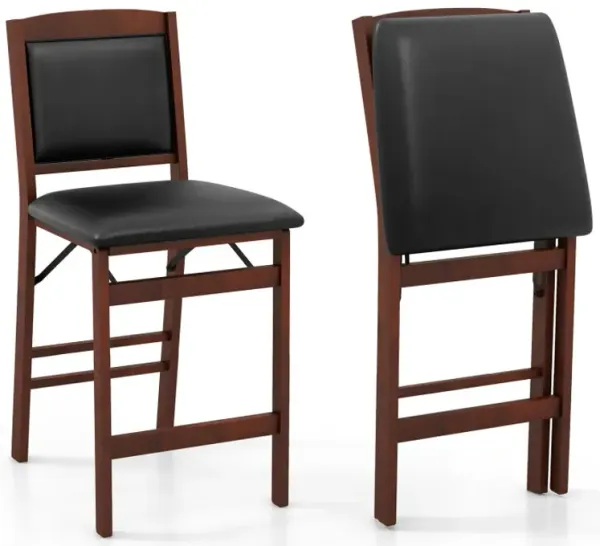 Set of 2 Folding Kitchen Island Stool with Rubber Wood Legs