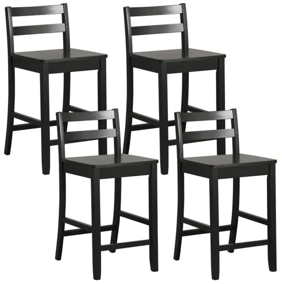 Wooden Bar Stools Set of 2 with Ergonomic Backrest and Footrest