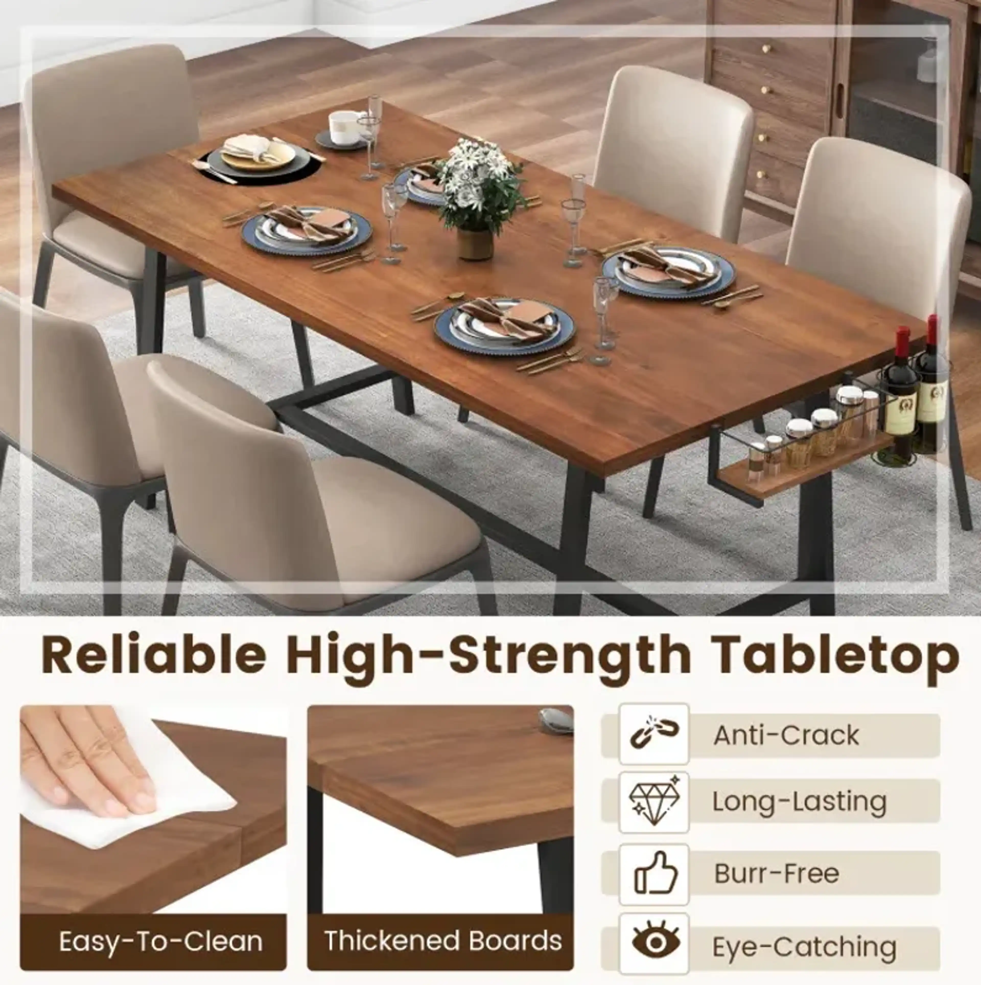 72 Inch Dining Table Rectangular Kitchen Table With 2 Bottle Wine Rack ...