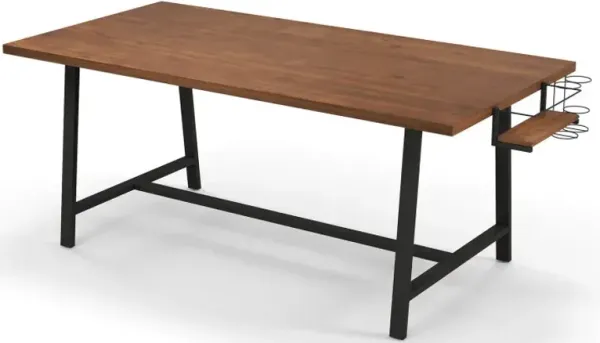 72 Inch Dining Table Rectangular Kitchen Table with 2-Bottle Wine Rack for 5-7