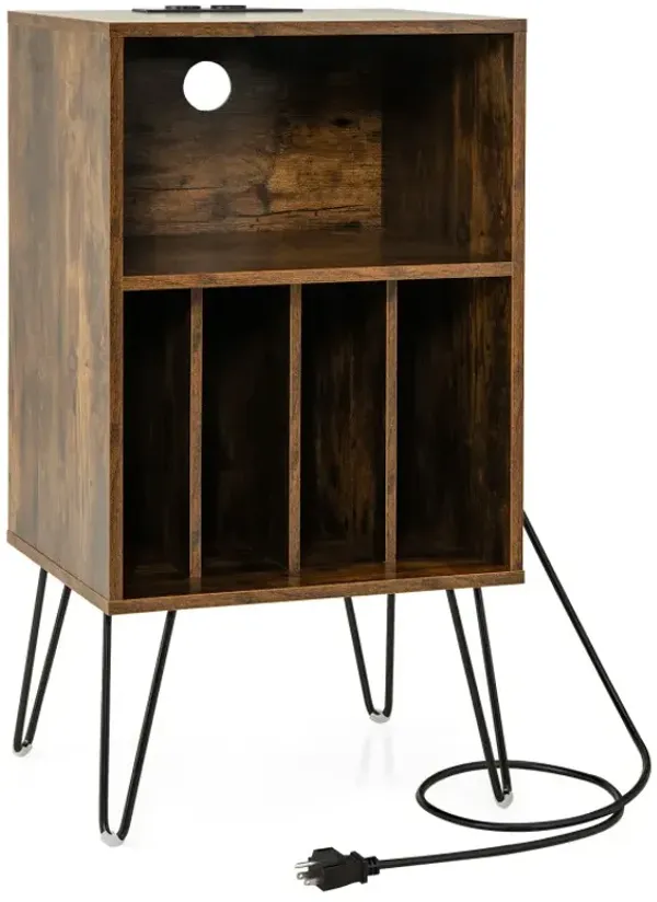 Record Player Stand with Charging Station for Living Room Bedroom