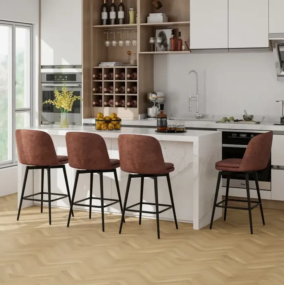 27 Inch Swivel Bar Stool Set of 2 Counter Height Chair with Padded Seat